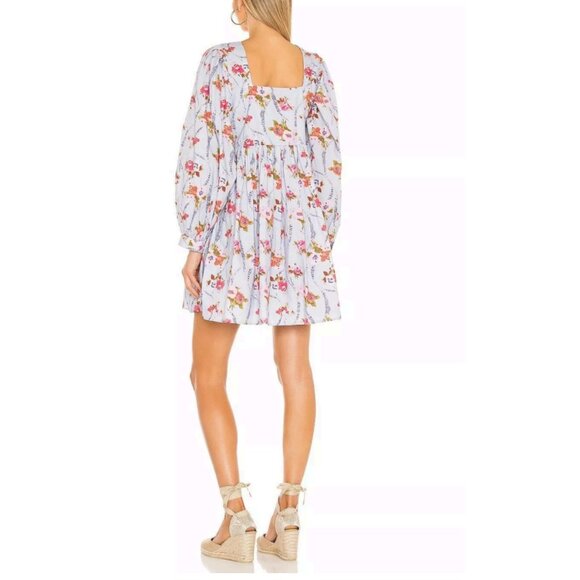 LOVESHACKFANCY Eaton Floral Blue Puff Sleeve Mini Dress Size S - Picture 14 of 14